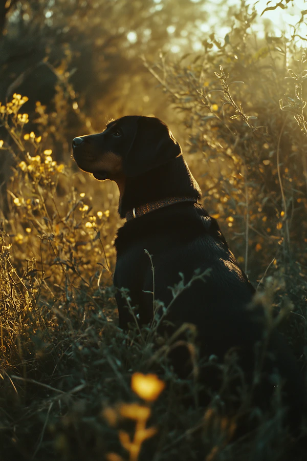 Dog in Sunlit Meadow