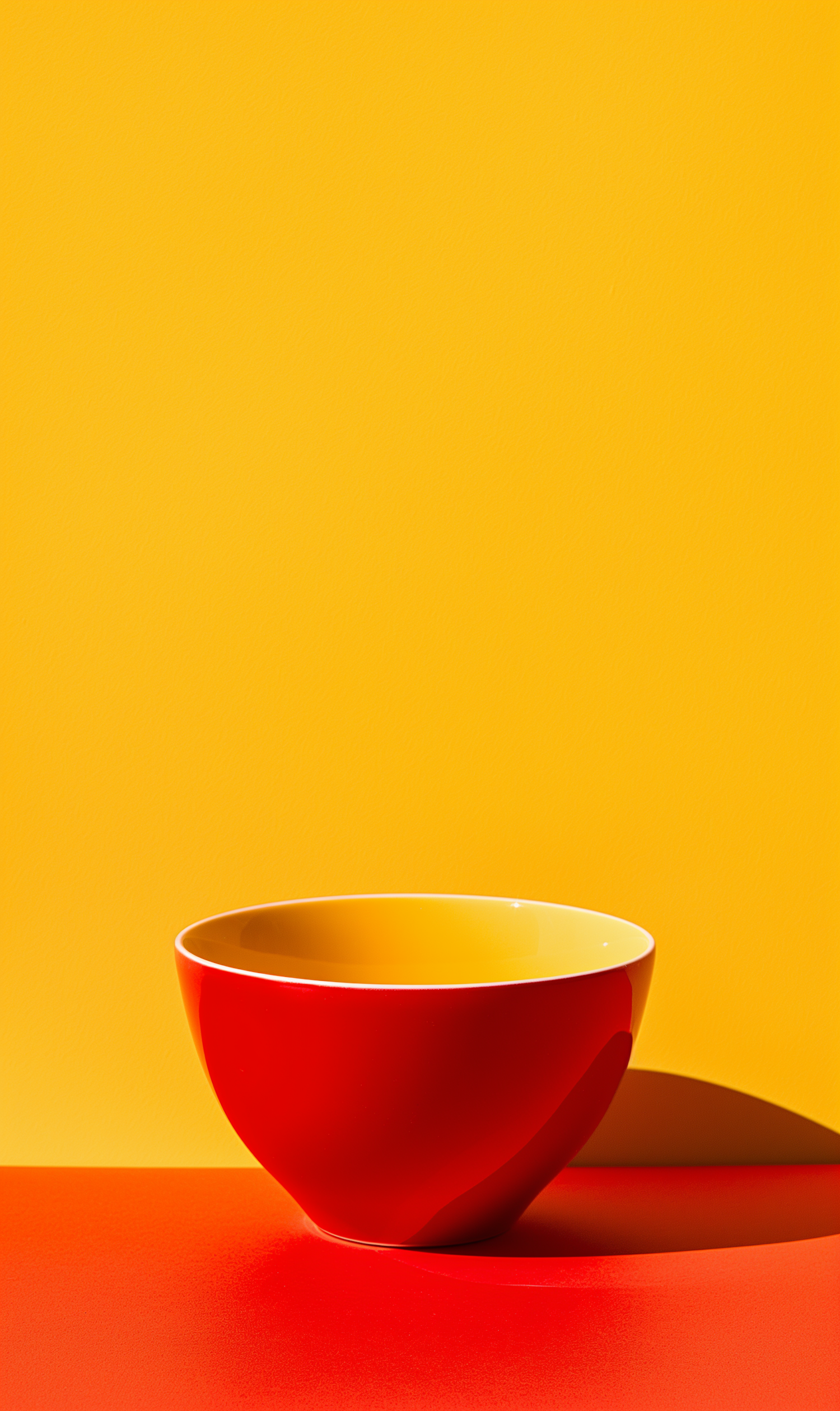 Modern Red Bowl on Yellow Background