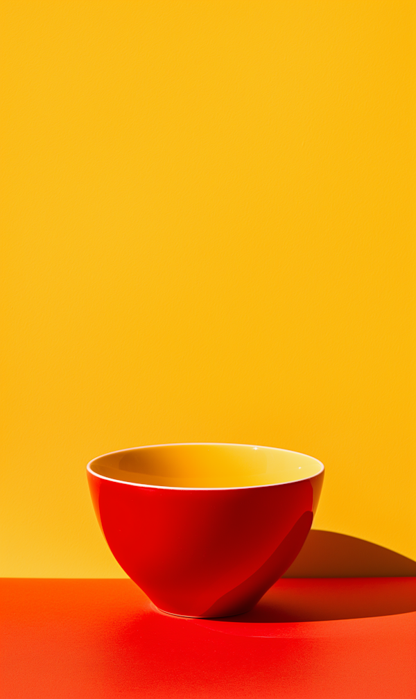 Modern Red Bowl on Yellow Background