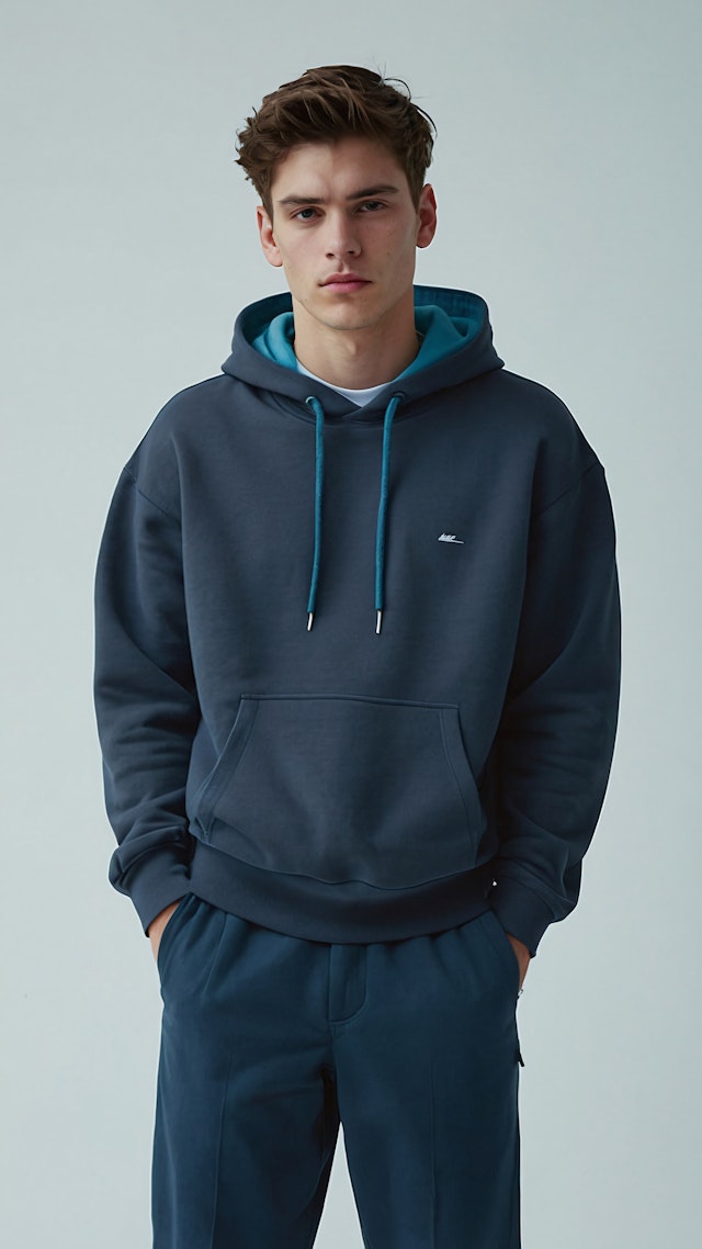 Young Man in Dark Blue Hoodie