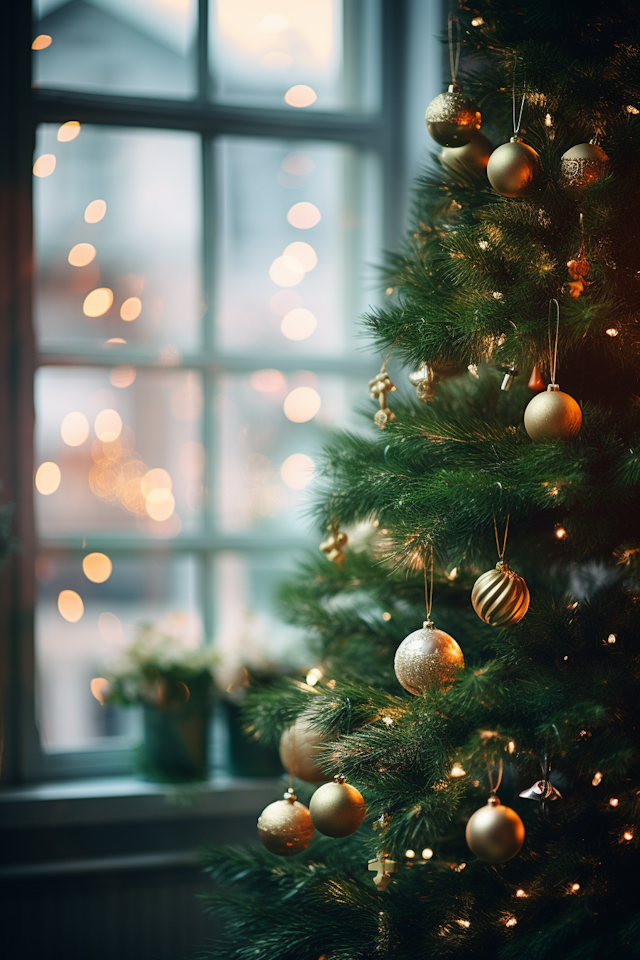 Golden Glow and Festive Flair Christmas Tree