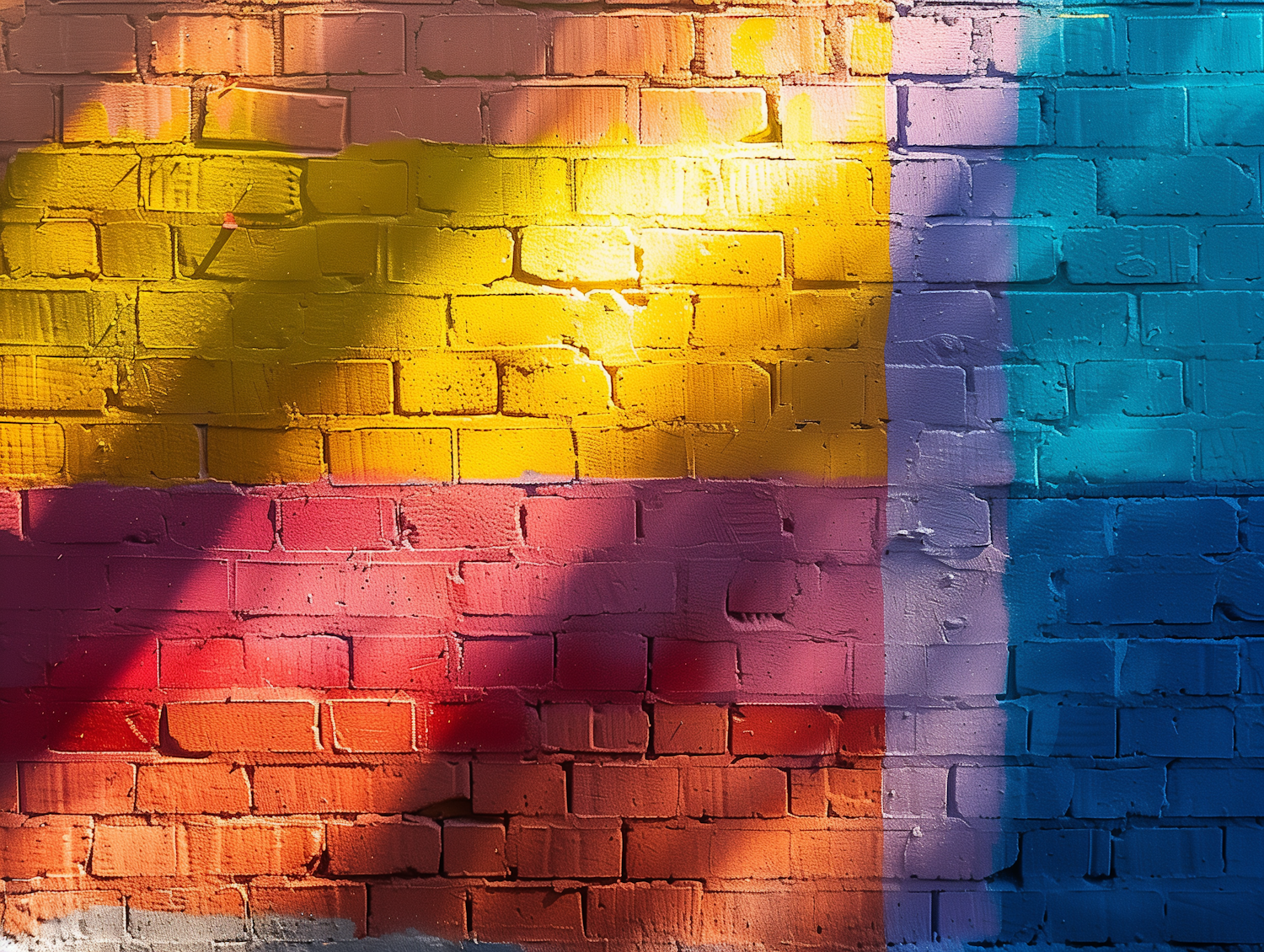 Colorful Gradient Painted Brick Wall