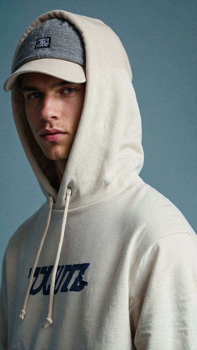 Young Man in Beige Hoodie