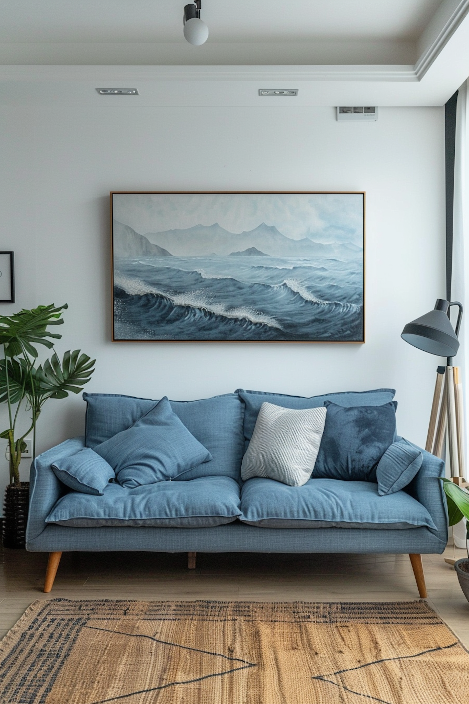 Serene Living Room with Ocean Painting