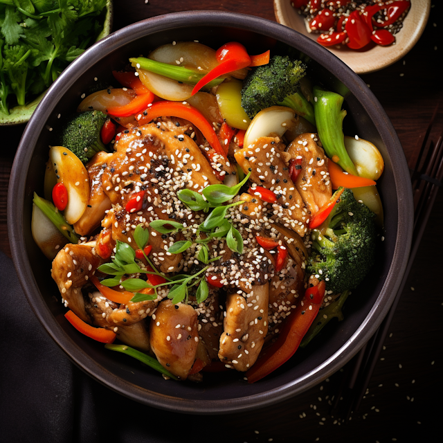 Glazed Sesame Chicken Stir-Fry with Colorful Vegetables