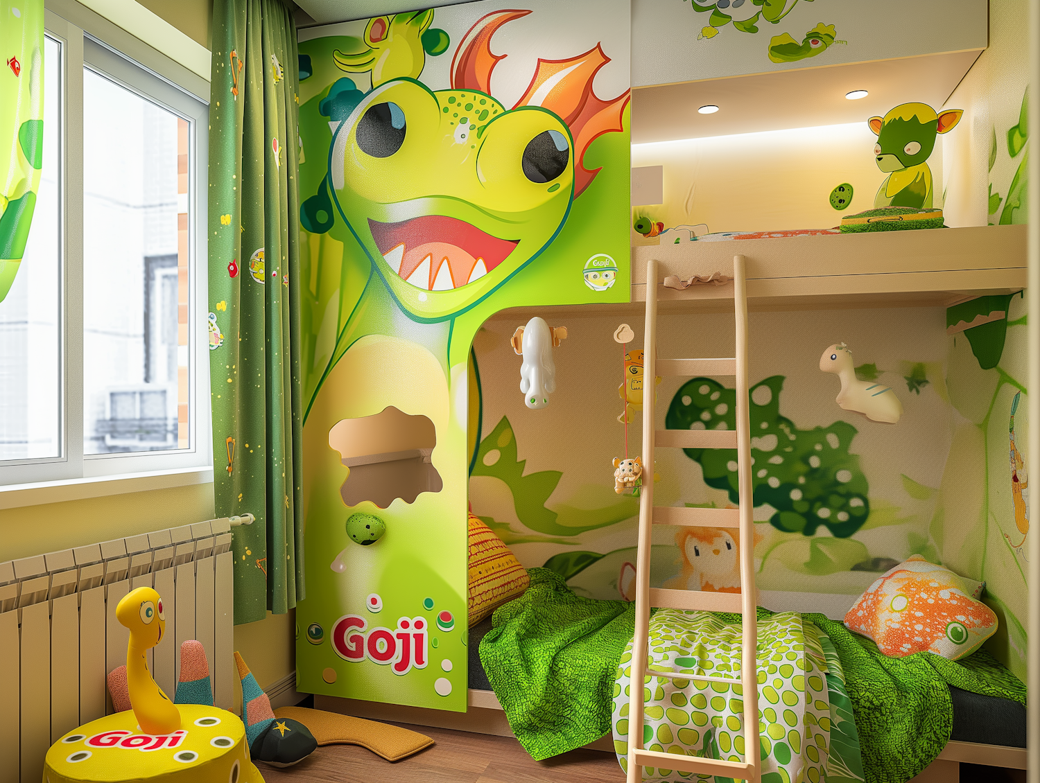 Children's Room with Cartoonish Animals Theme