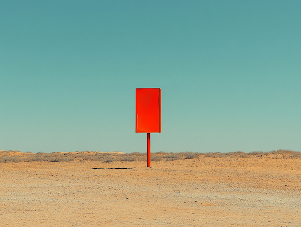 Solitary Red Sign in Desert Landscape