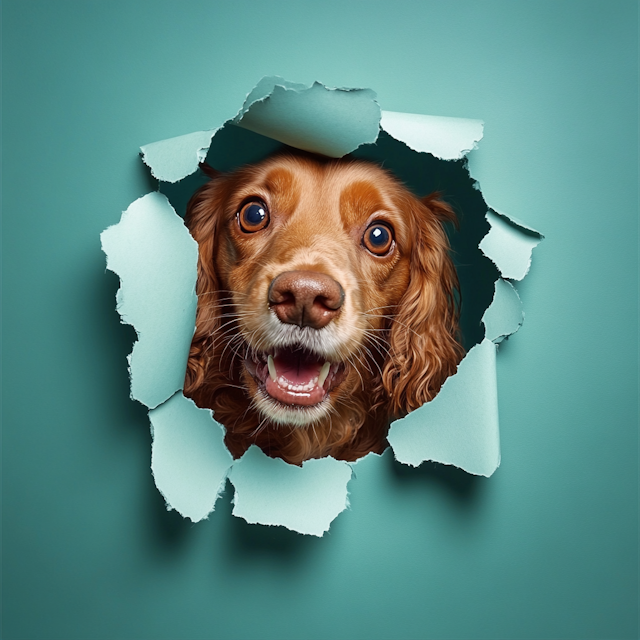 Joyful Dog Peeking Through Paper