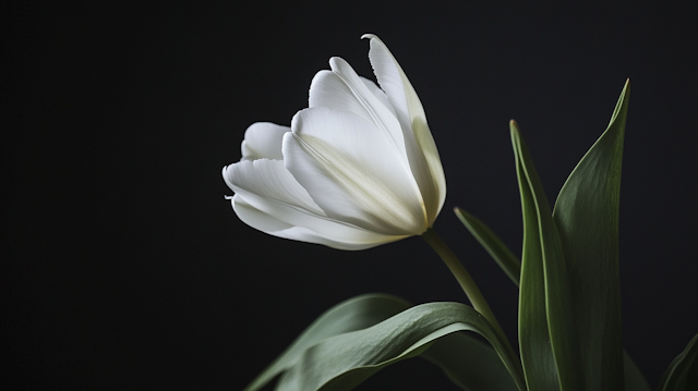 White Tulip Against Dark Background