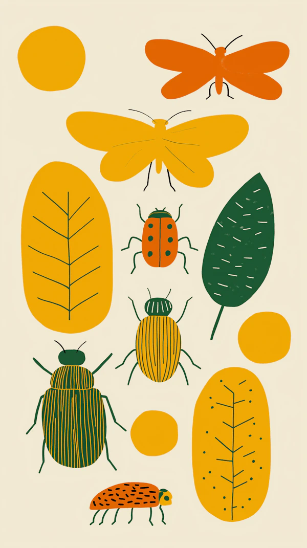 Stylized Insects and Leaves