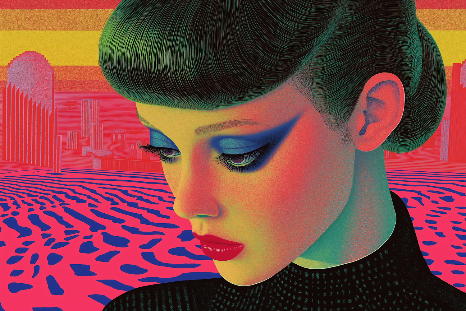 Surrealistic Portrait of Woman with Vibrant Colors