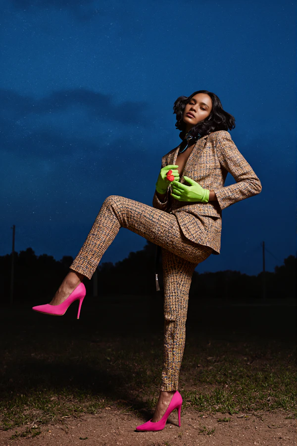 Stylish Woman Against Blue Sky