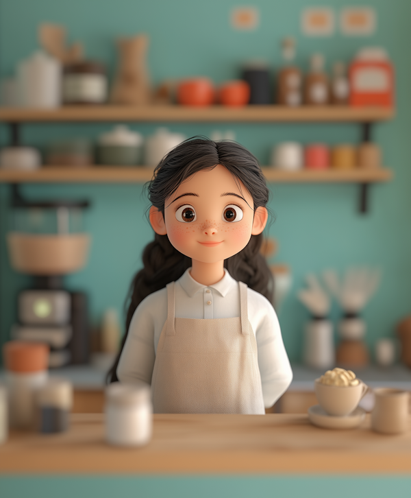 Animated Girl in Kitchen