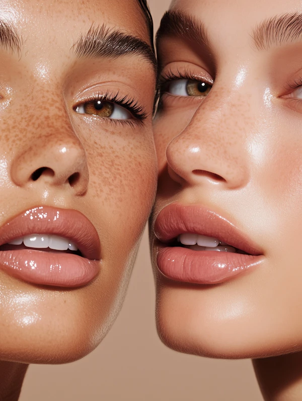 Close-up of Two Faces with Freckles