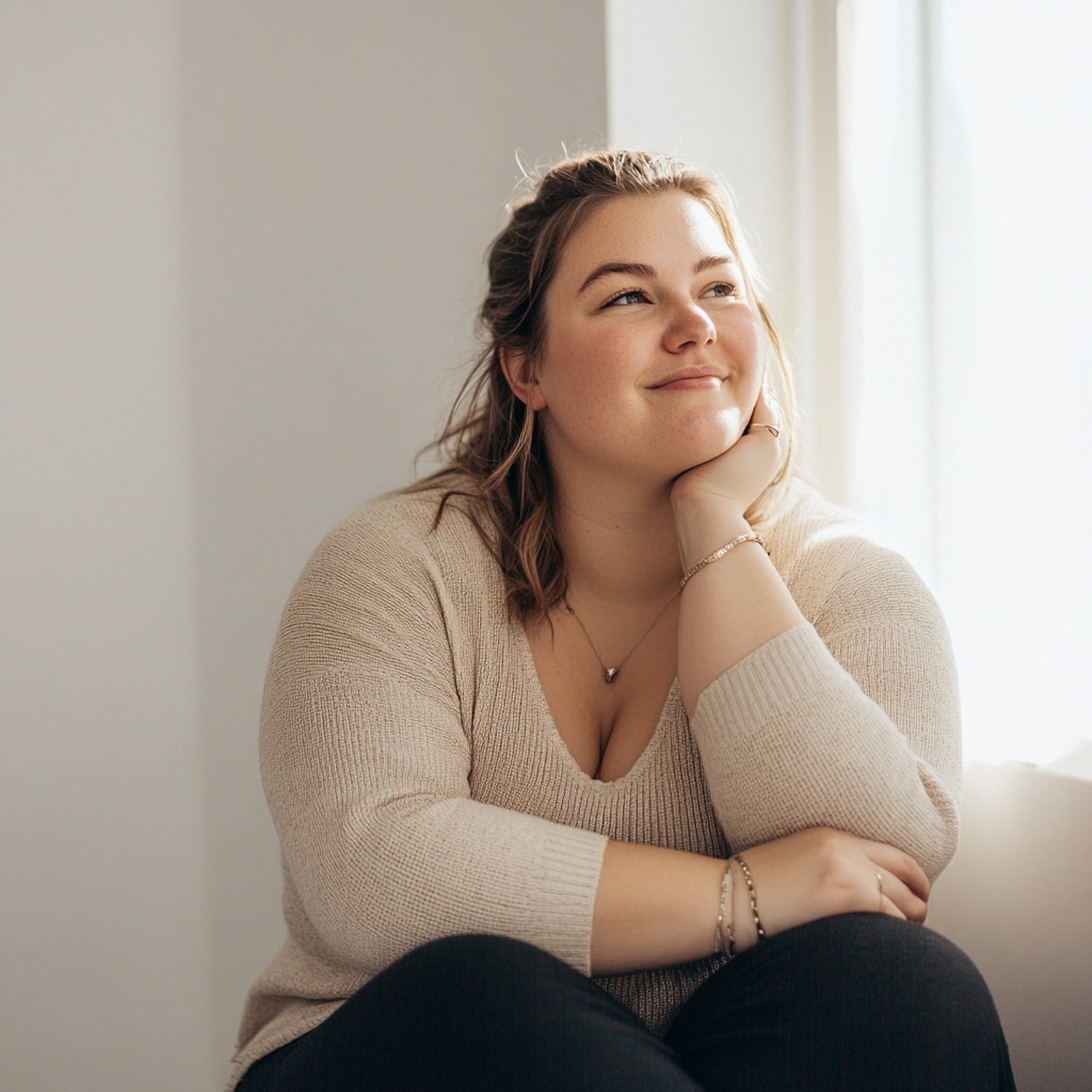 Contemplative Young Woman Indoors