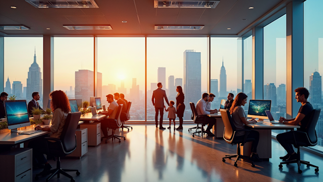 Modern Office with City Skyline