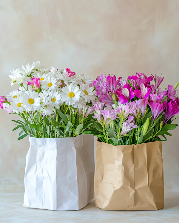 Bouquets in Paper Bags