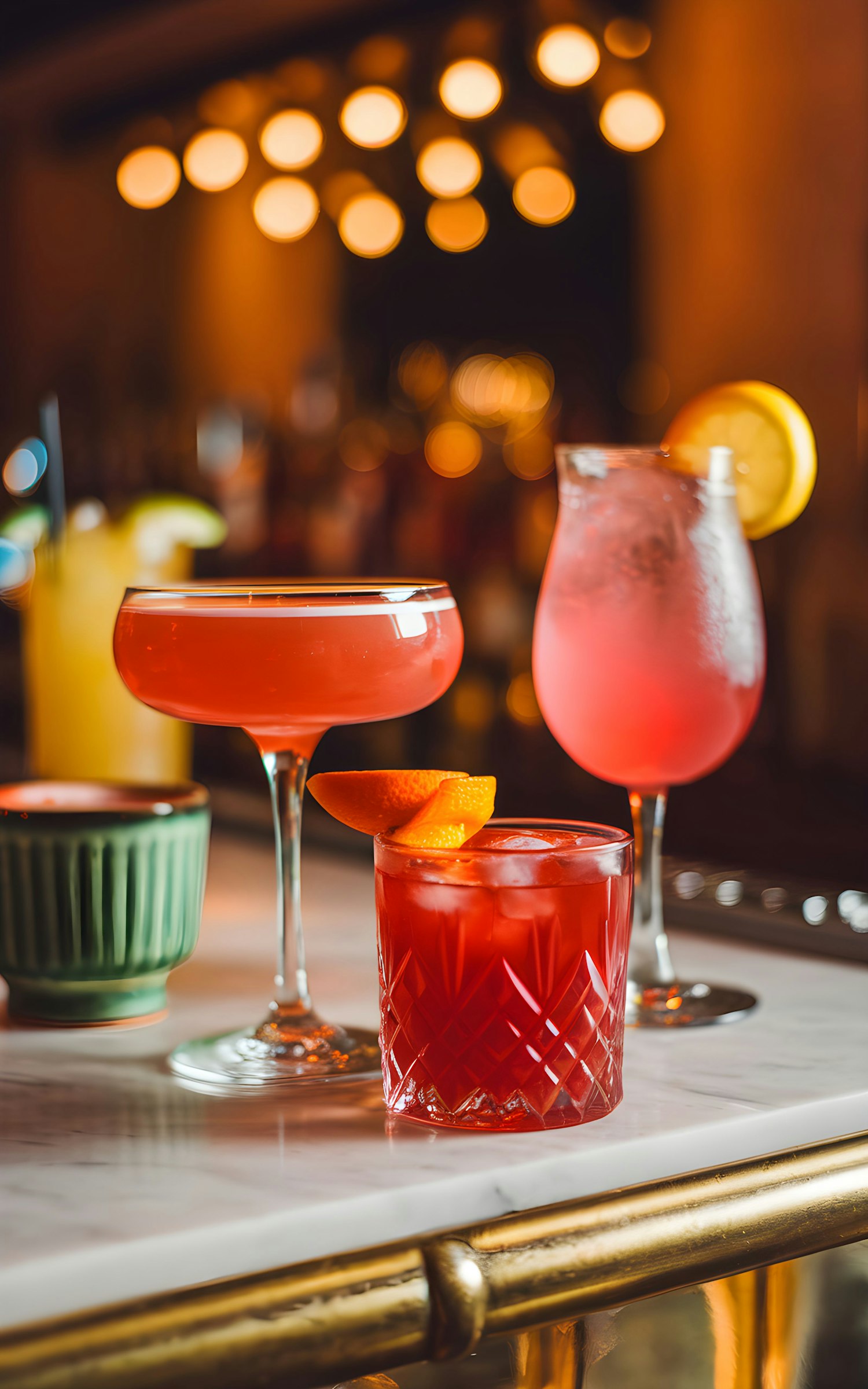 Colorful Cocktail Trio on Marble Bar