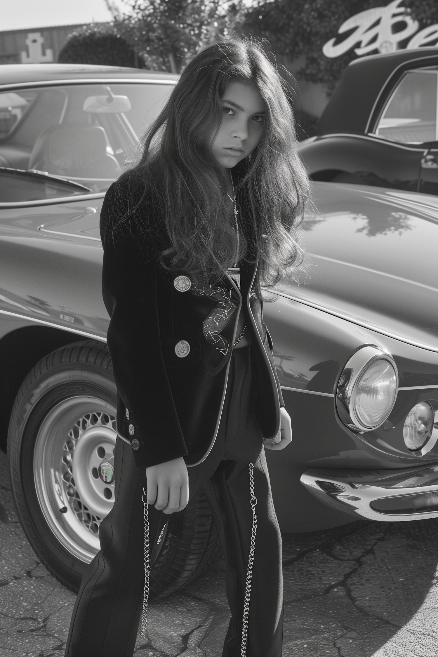 Vintage Car and Stylish Girl