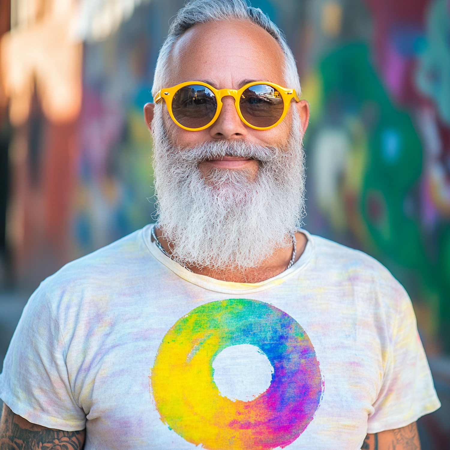 Cheerful Elderly Man with Colorful Attire