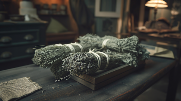 Herbal Bundles on Rustic Tray