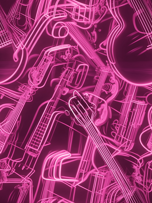 Vibrant Pink Neon Music Instruments Illustration