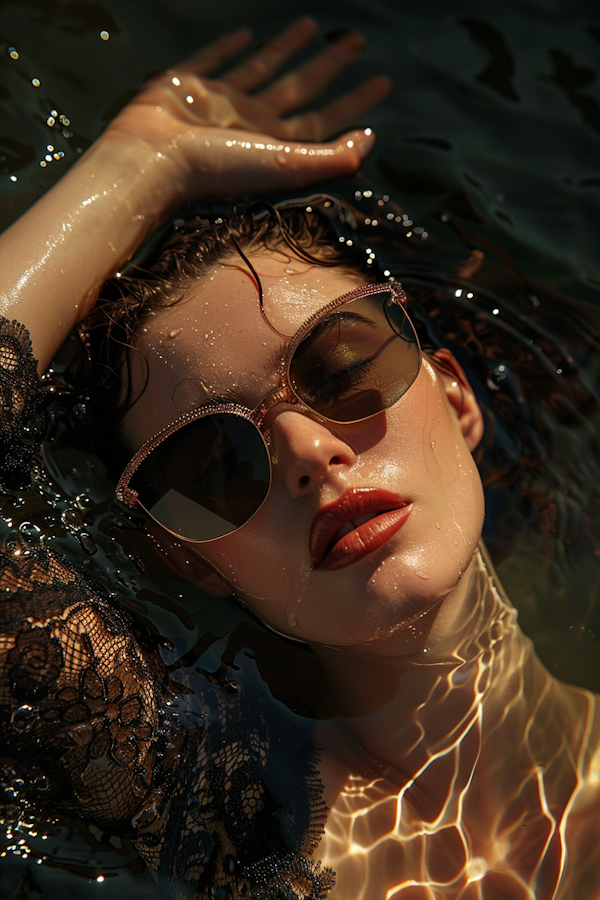 Serene Water-Submerged Woman with Sunglasses