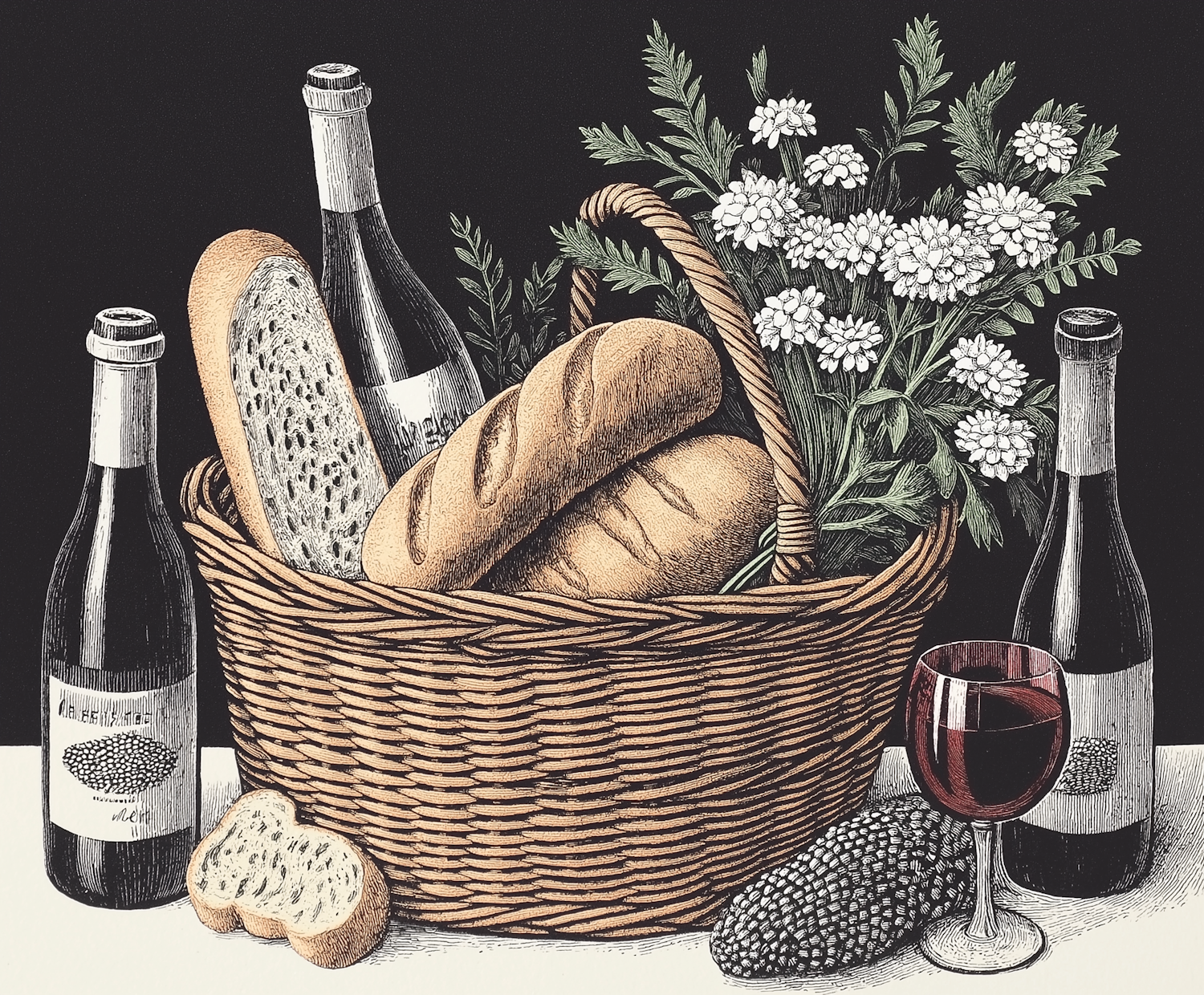 Classical Still Life with Bread and Wine