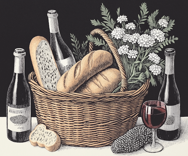 Classical Still Life with Bread and Wine