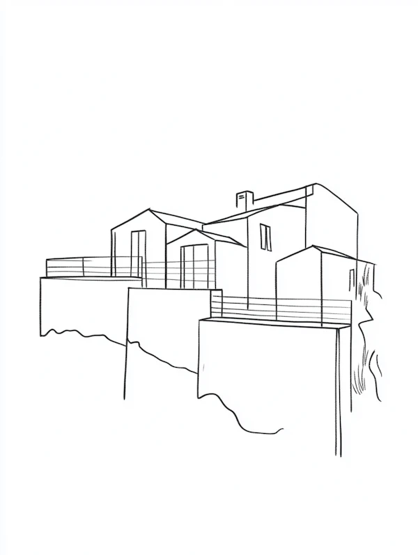 Minimalist Cliffside House Drawing