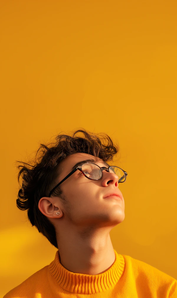 Contemplative Young Man with Glasses
