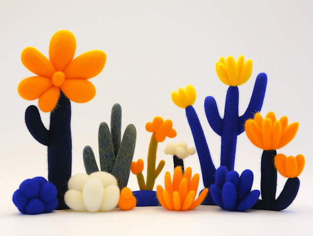 Colorful Stylized Cacti and Flowers