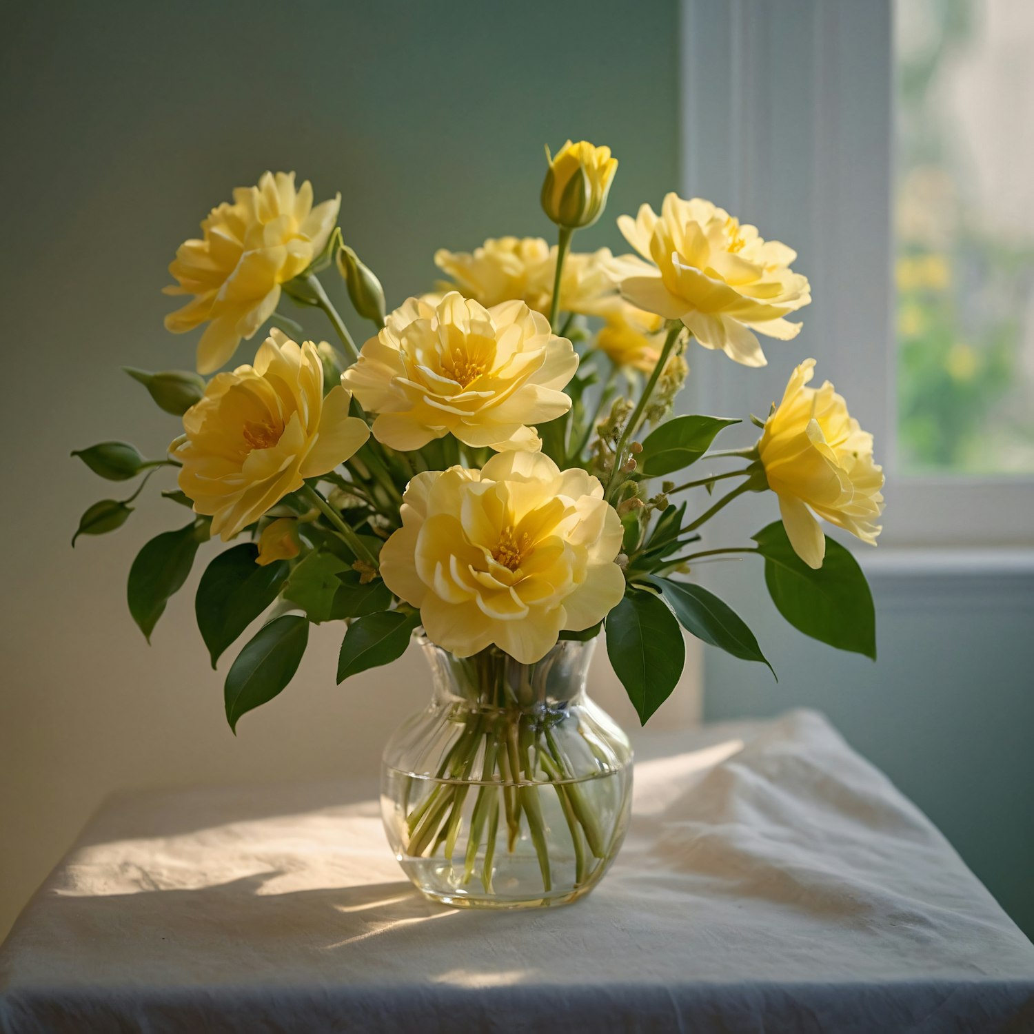 Yellow Roses in Glass Vase