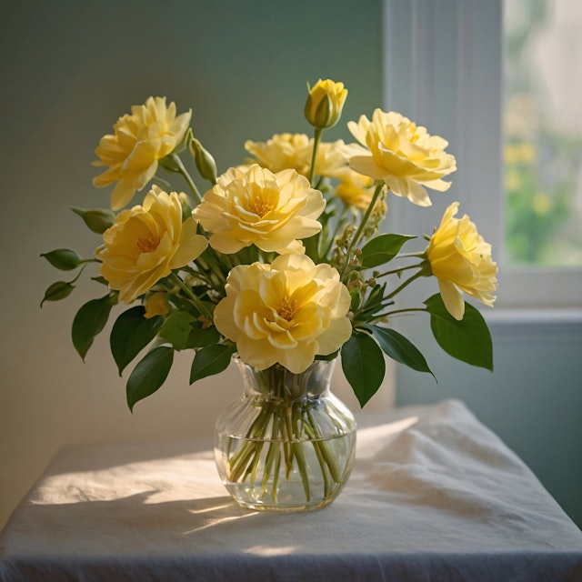 Yellow Roses in Glass Vase