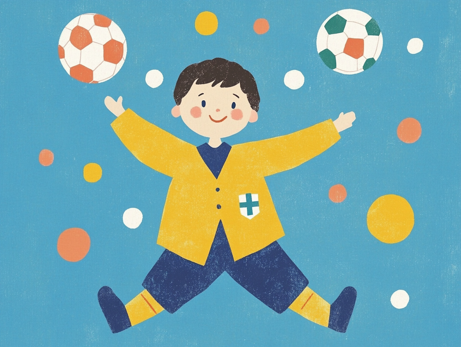 Cheerful Child with Soccer Balls