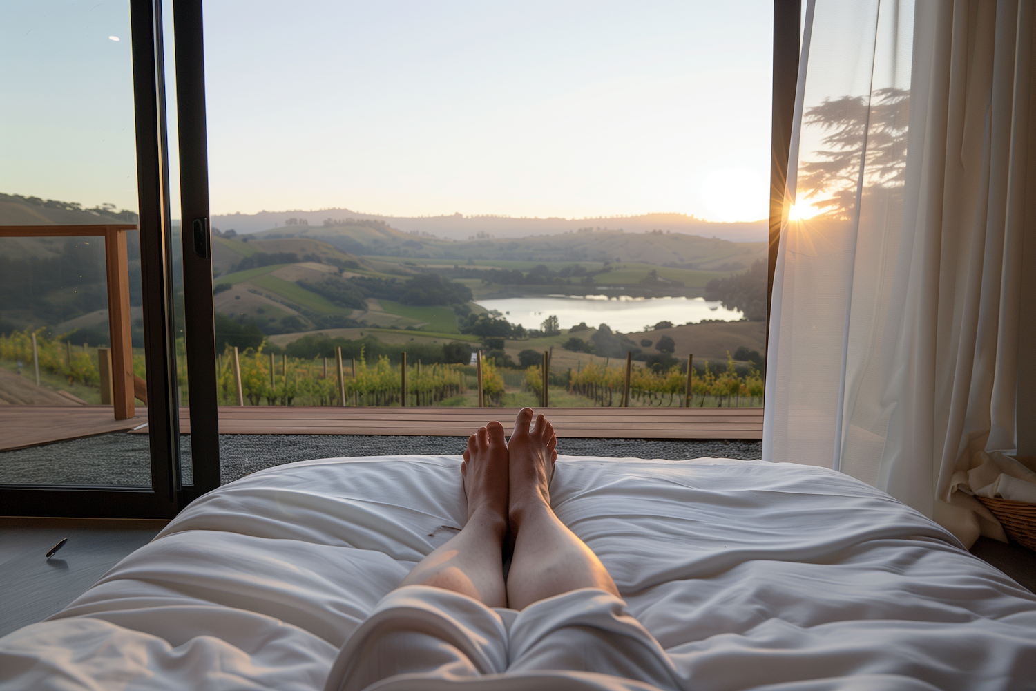 Serene Morning in a Luxury Bedroom Overlooking Nature