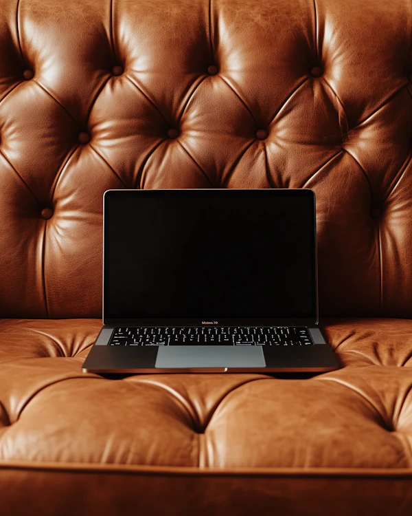 Laptop on Leather Couch