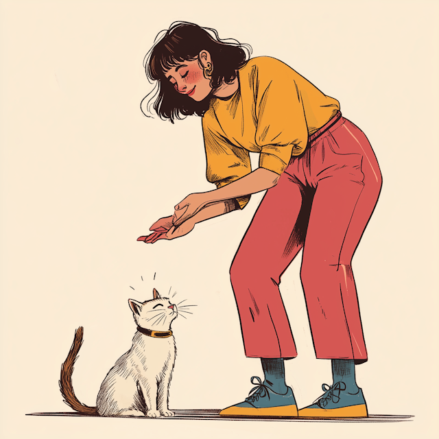 Woman and Cat Tender Moment