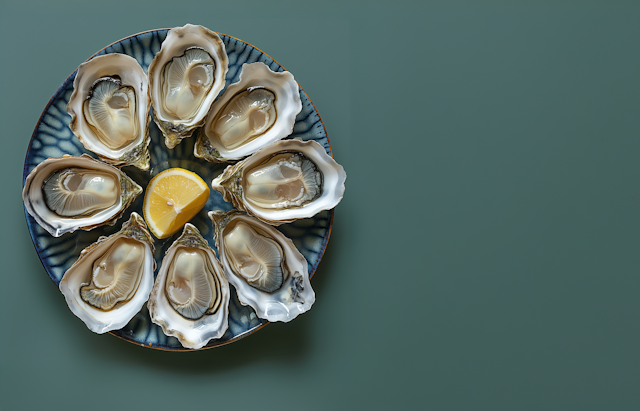 Oyster Arrangement on Blue Plate