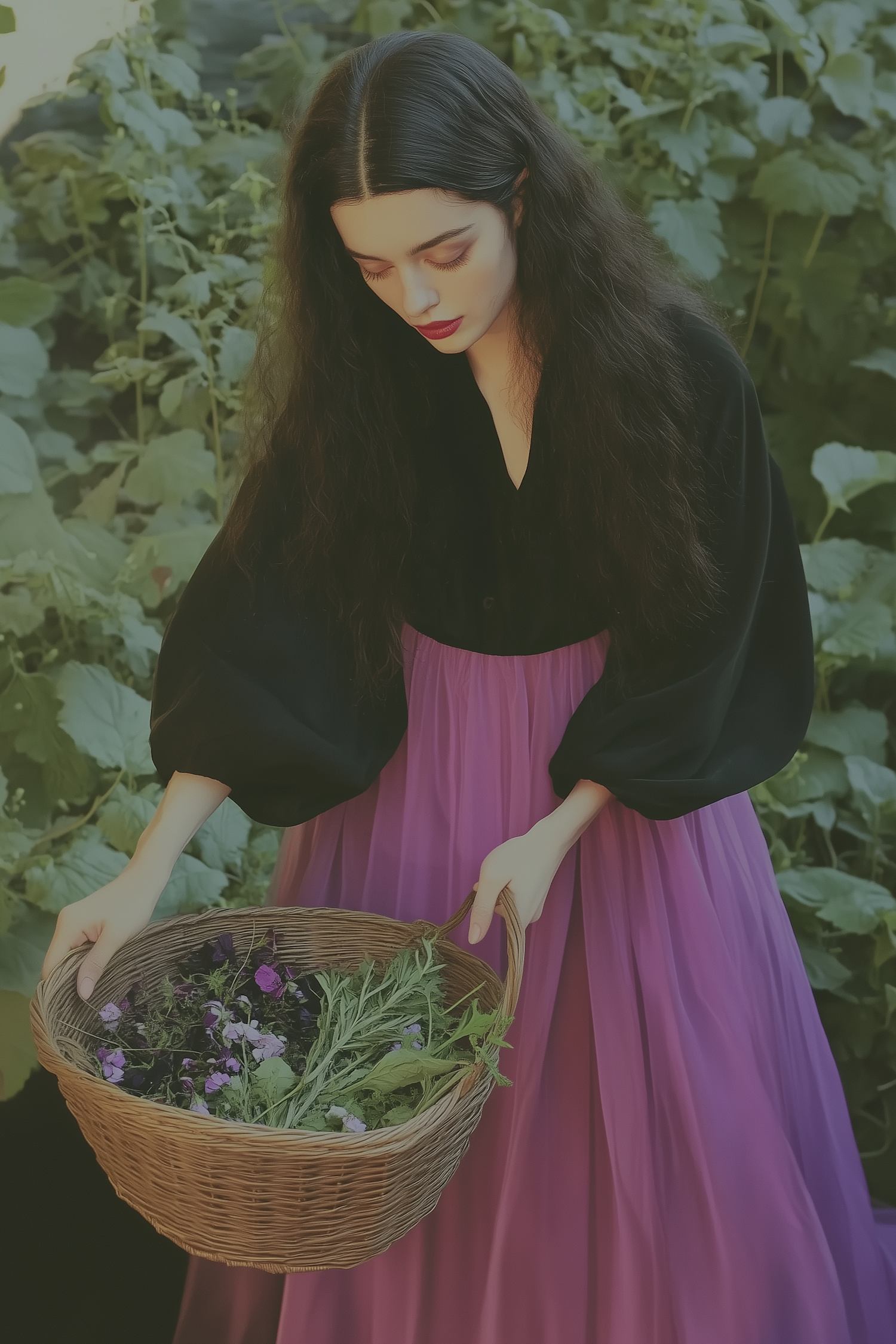 Woman with Basket in Nature