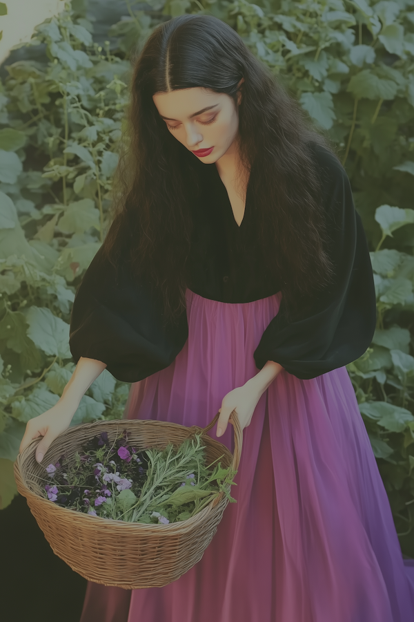 Woman with Basket in Nature