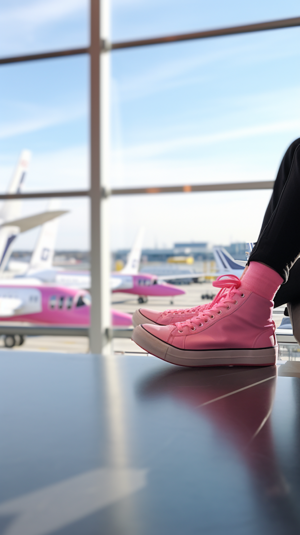 Airport Lounge: Pink Sneakers in Transit