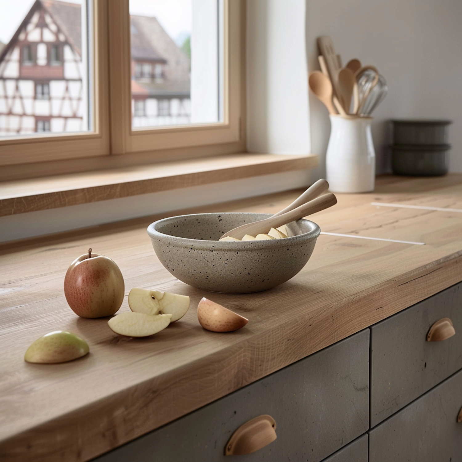 Serene Kitchen Scene with Apples and Natural Light