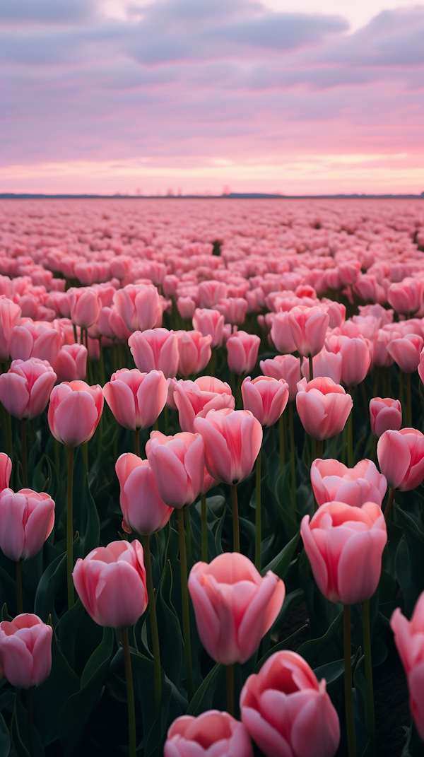 Sunset Serenity in the Pink Tulip Fields