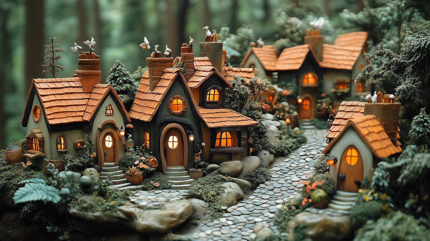 Whimsical Village in Lush Forest