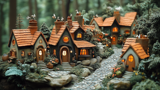 Whimsical Village in Lush Forest