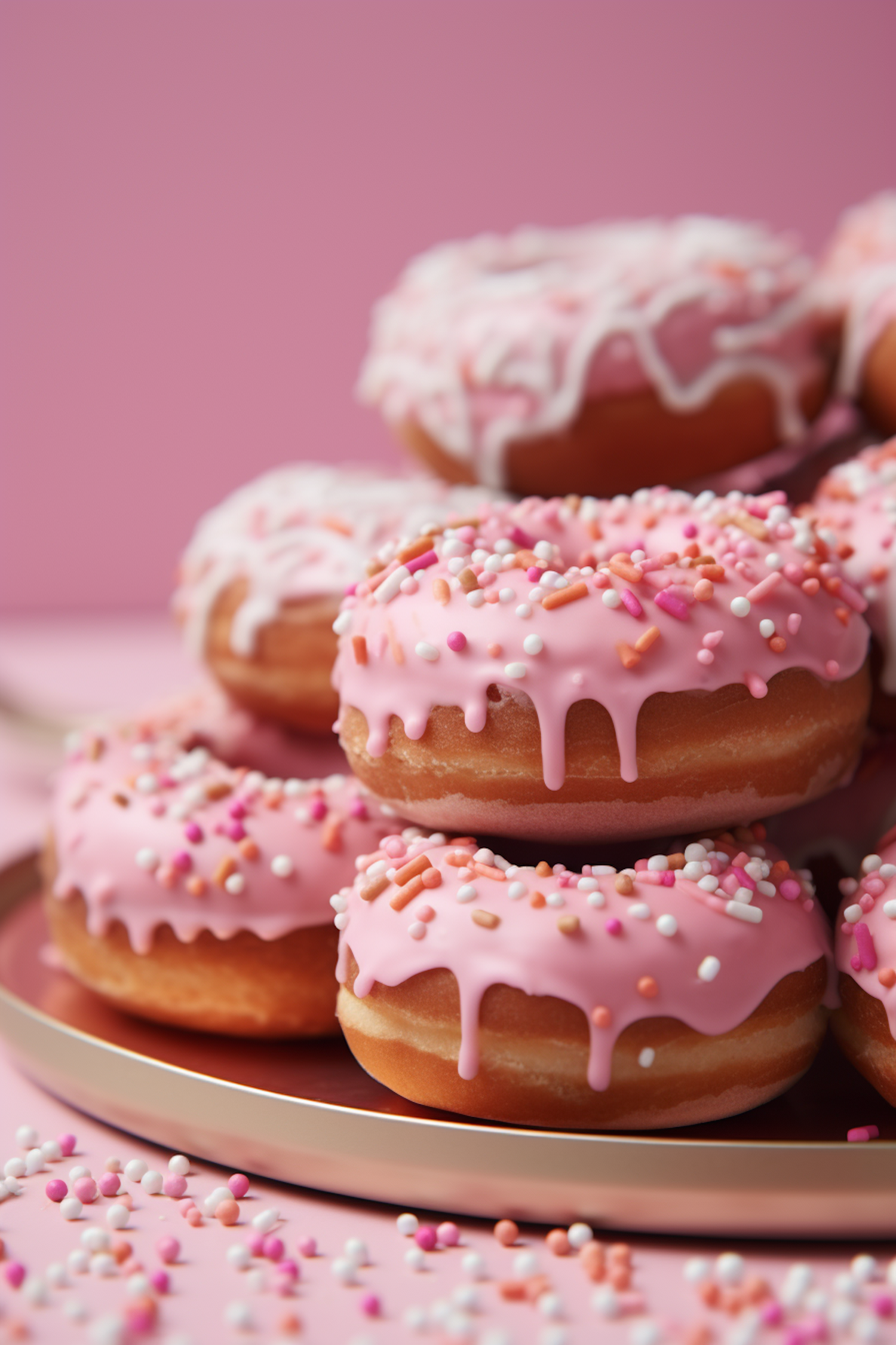 Sprinkled Pink Frosted Doughnuts Plate