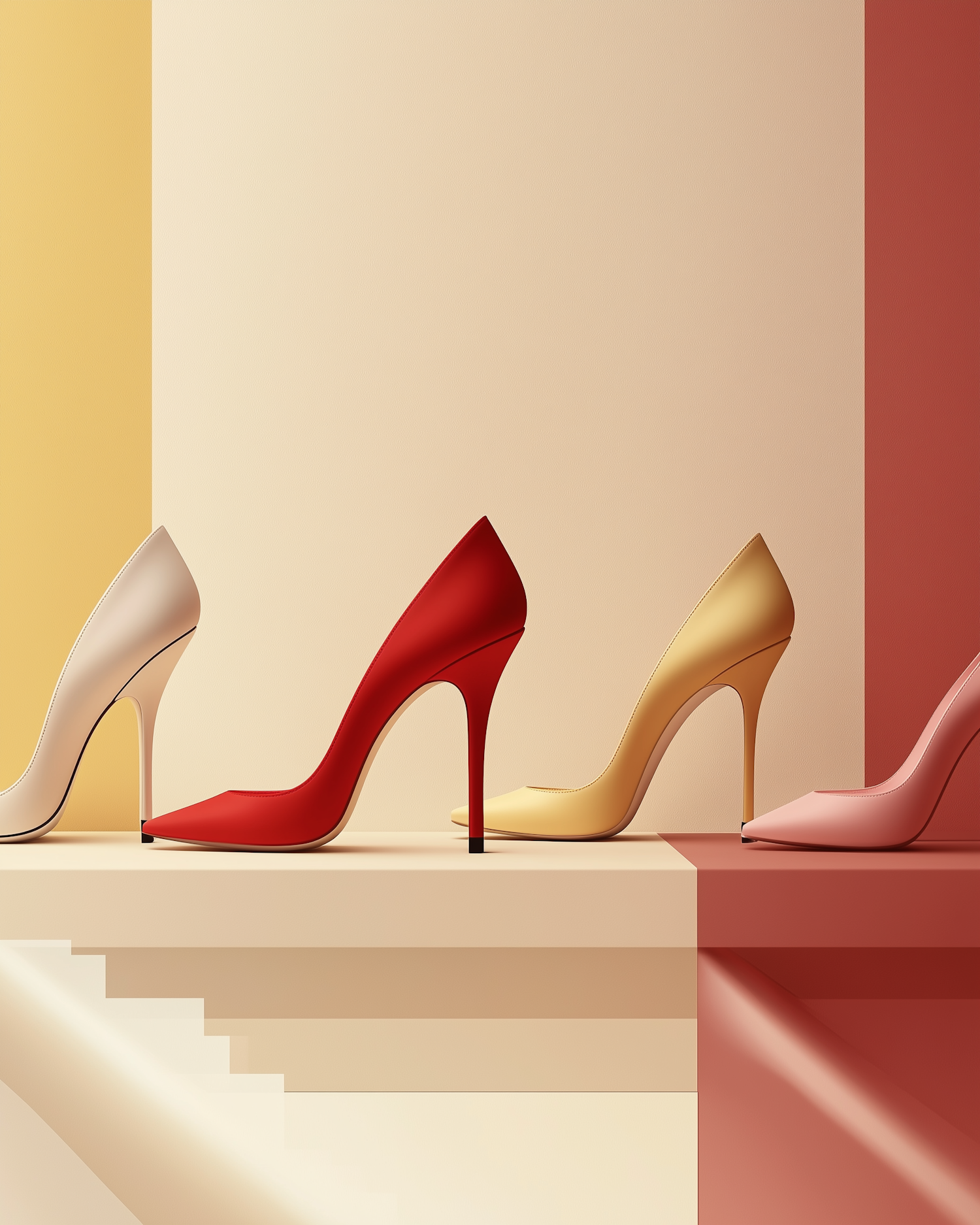 Colorful High-Heeled Shoes on Geometric Background