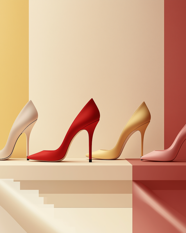 Colorful High-Heeled Shoes on Geometric Background