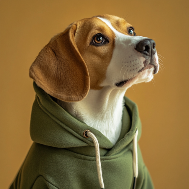 Beagle in Green Hoodie